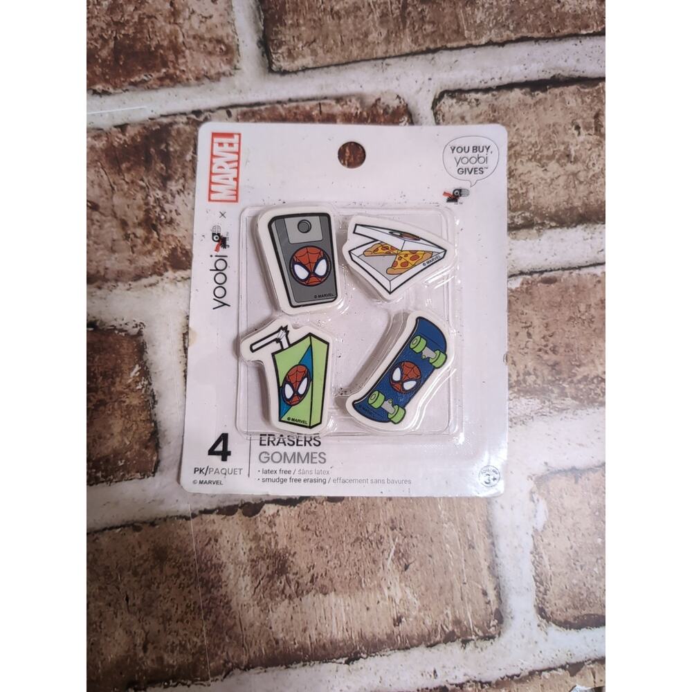 Yoobi x Marvel Spider-Man Pizza, Skateboard, Phone, Juice Box Erasers NEW